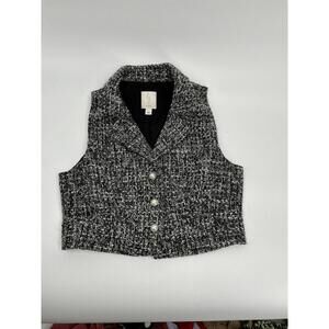 JOIE Black And Gray Tweed Vest With Pearl Buttons